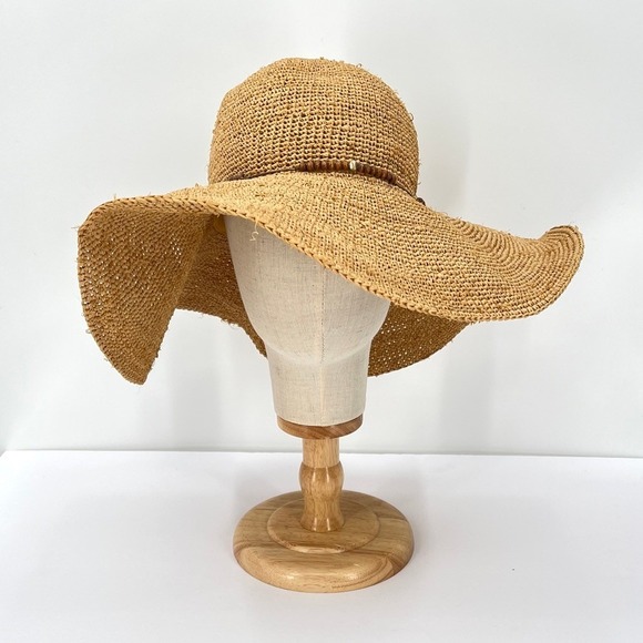 HATattack New York Straw Floppy Sun Hat Womens One Size Beaded Beach Vacation - Picture 3 of 16